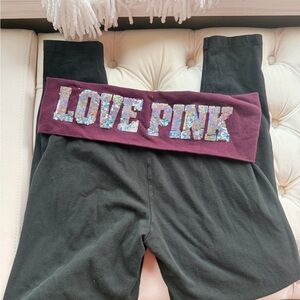 Victoria's Secret PINK Black Leggings with Sequin Love Pink Waistband